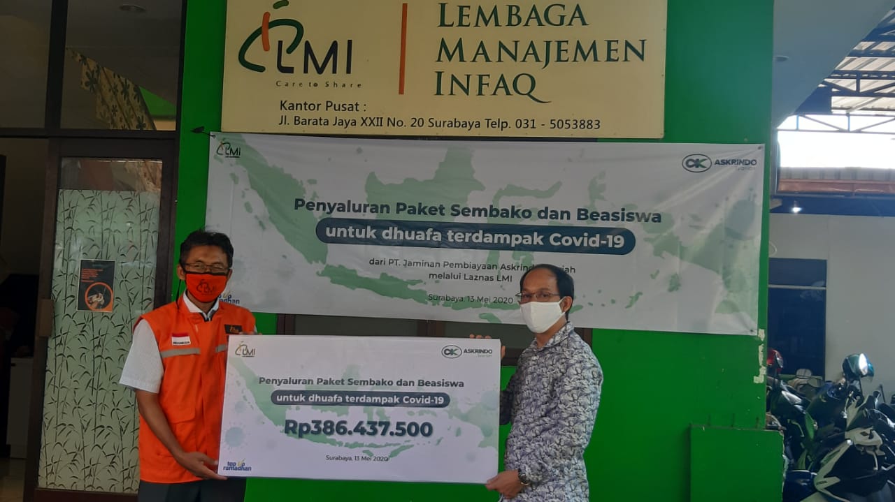 Bantuan Paket Sembako dan Beasiswa Terdampak Covid-19 oleh Askrindo Syariah Melalui LAZ LMI