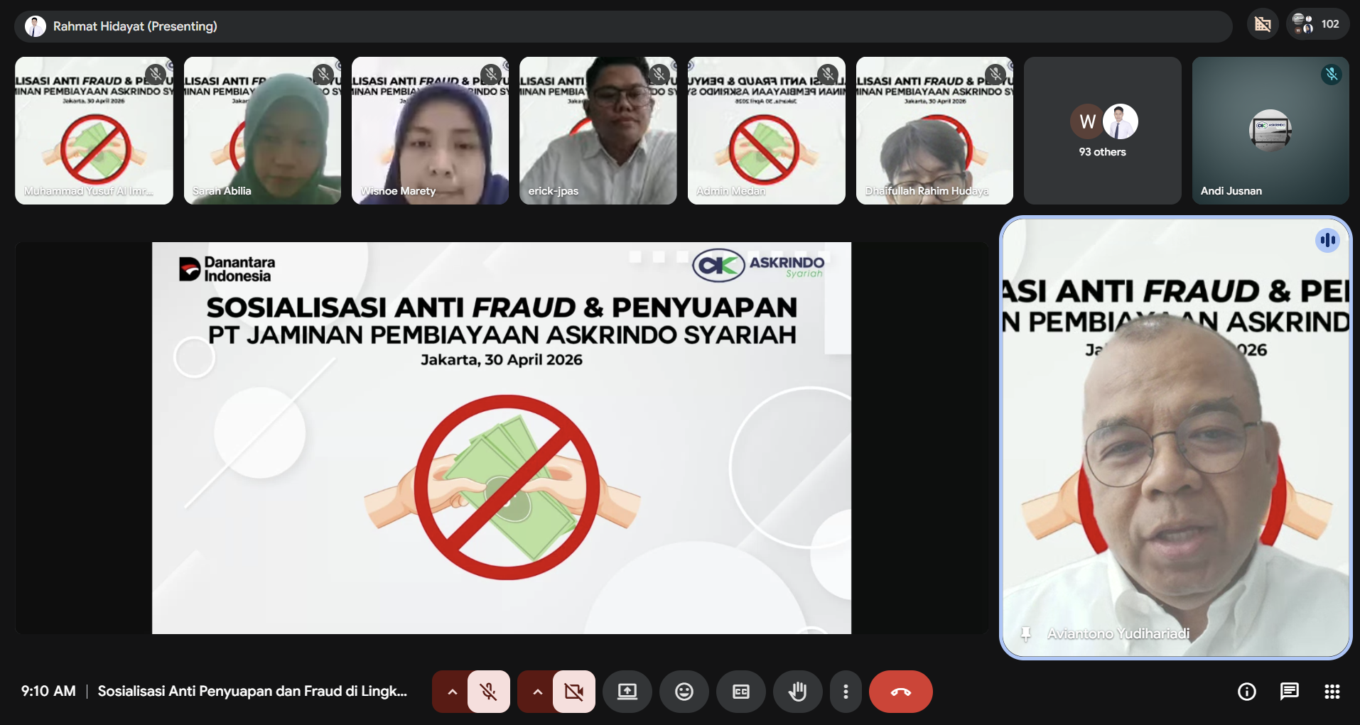 Askrindo Syariah Gelar Sosialisasi Anti Fraud dan Penyuapan secara Daring